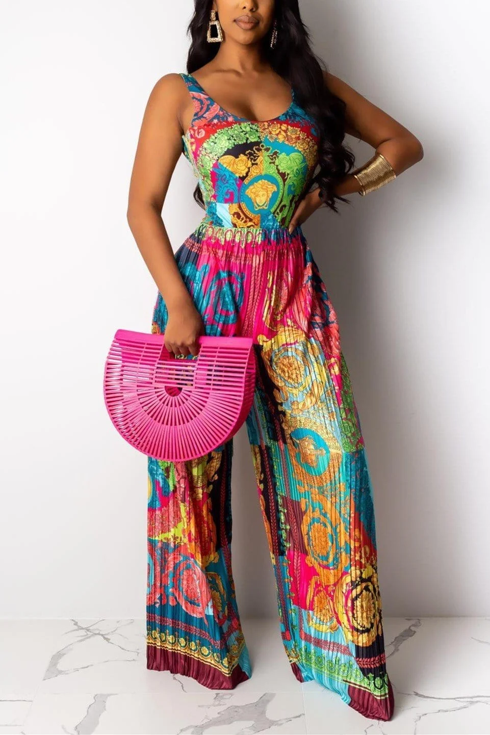 Fashion Casual Printing Sling Jumpsuit