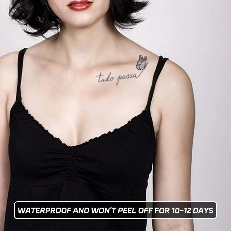 Sdrawing font sentence with butterfly, lasting 1-2 weeks waterproof, temporary tattoo stickers, semi-permanent fake tattoos
