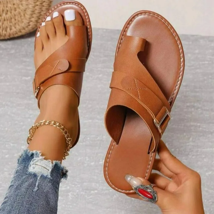 Tanguoant Tanguoant Slipper Female 2024 Summer Toe Belt Buckle Stitching Casual Roman Sandals