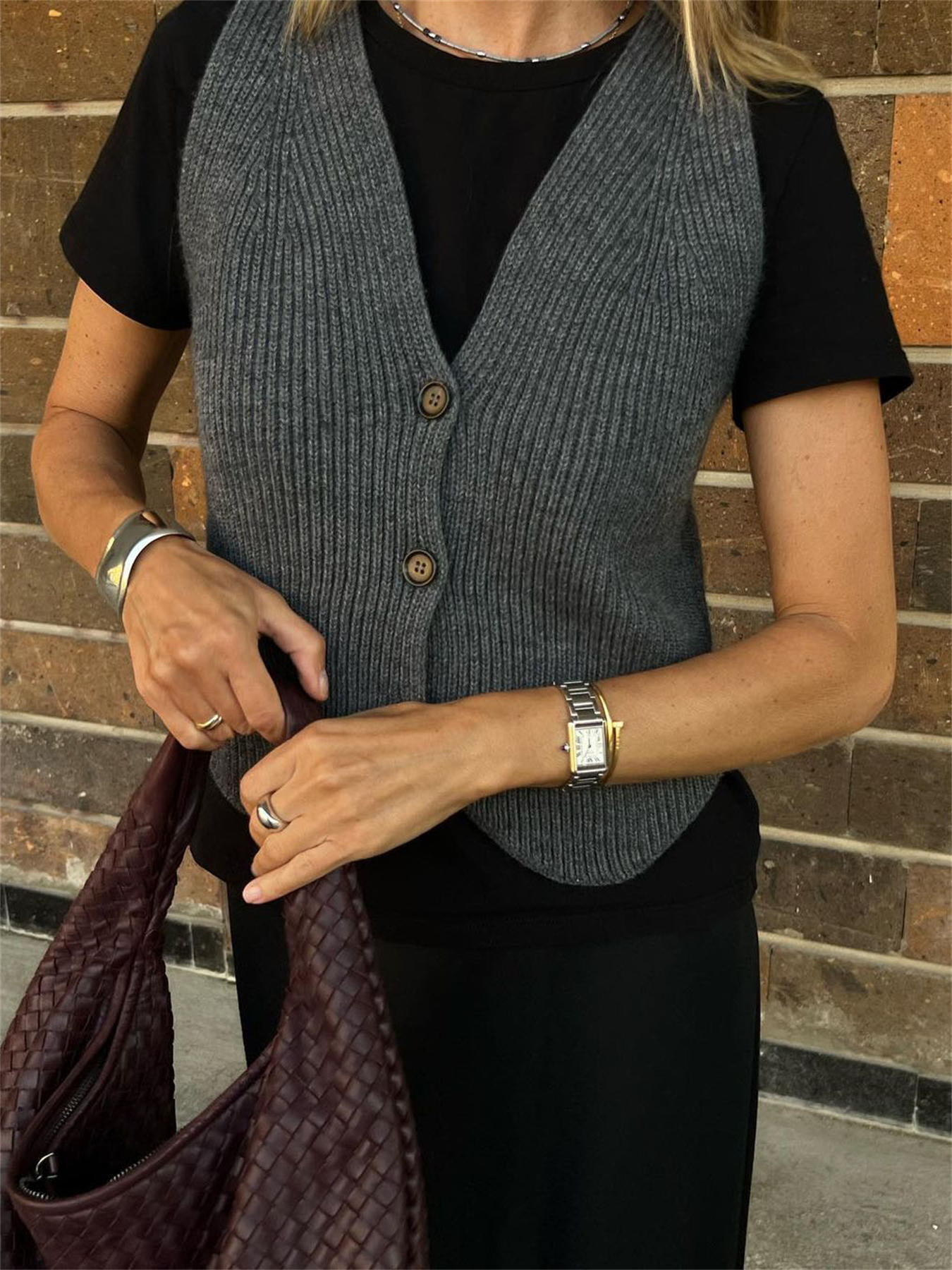 Ootddress Knit Casual Ribbed Vest Cardigan For Women Solid Slim V-Neck Sleeveless High Waist Outwear Female Loose Knit Vest Sweater