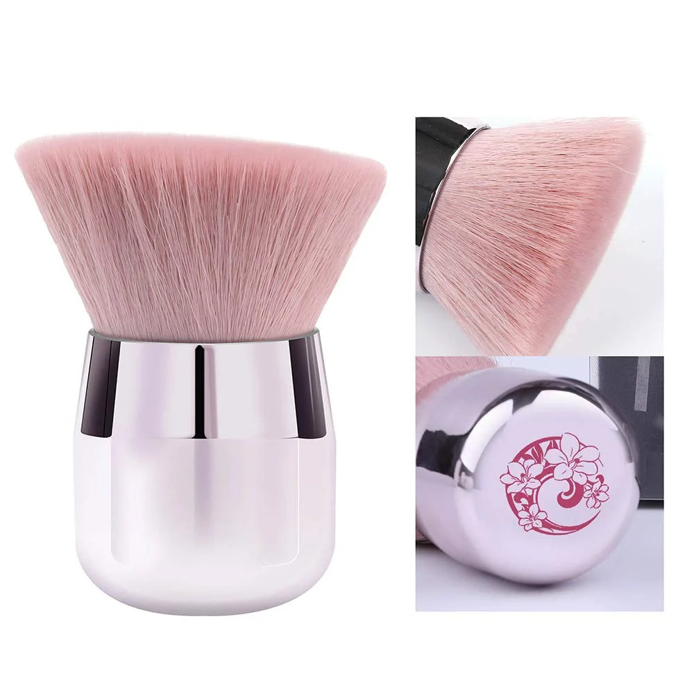 Kabuki Powder Foundation Brush Portable Loose Powder Brush Angled Large Face Blush Brush(Pink,Angled)