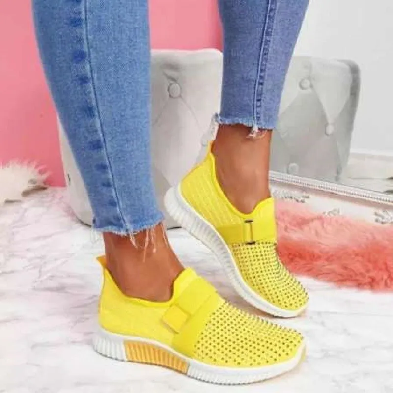 Women Casual Shoes Spring Crystal Solid Female Mesh Sneakers Casual Flat Shoes Women Flats Ladies Sport Shoes White Size 35-43