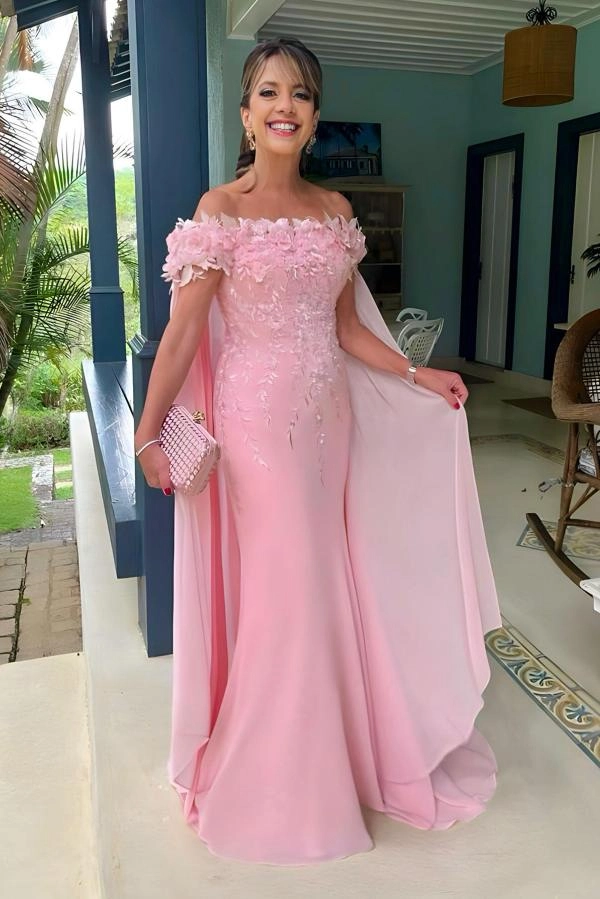 Daisda Chiffon Off-The-Shoulder Sleeveless Long Mermaid Mother Of The Bride Dress With Appliques