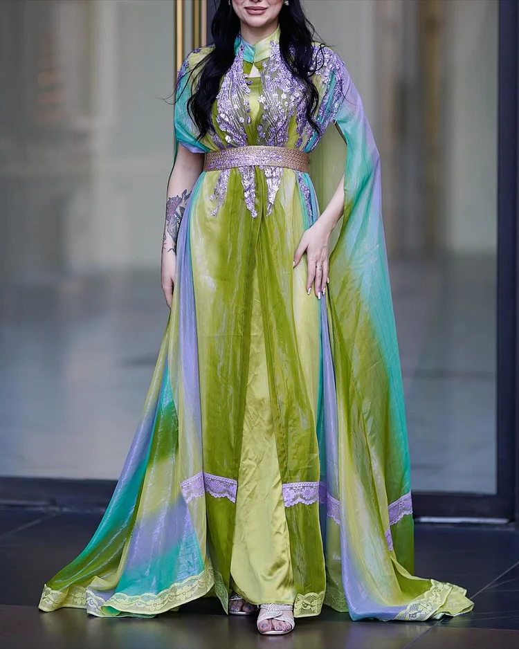 Women's Shawl Embroidered Sequin Dress