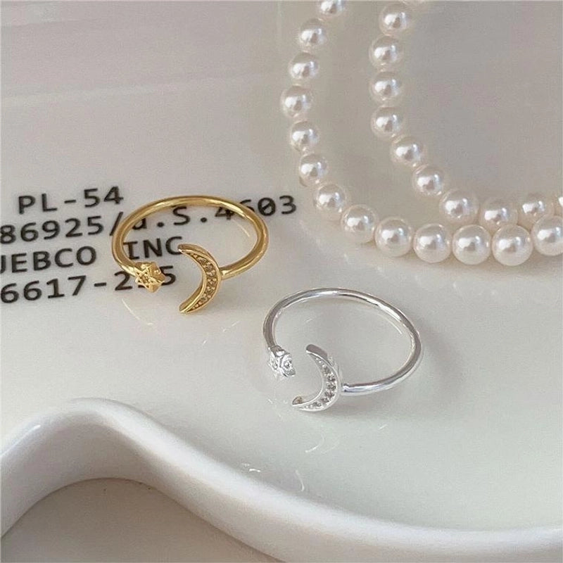 925 Sterling Silver Star Moon Open Rings
