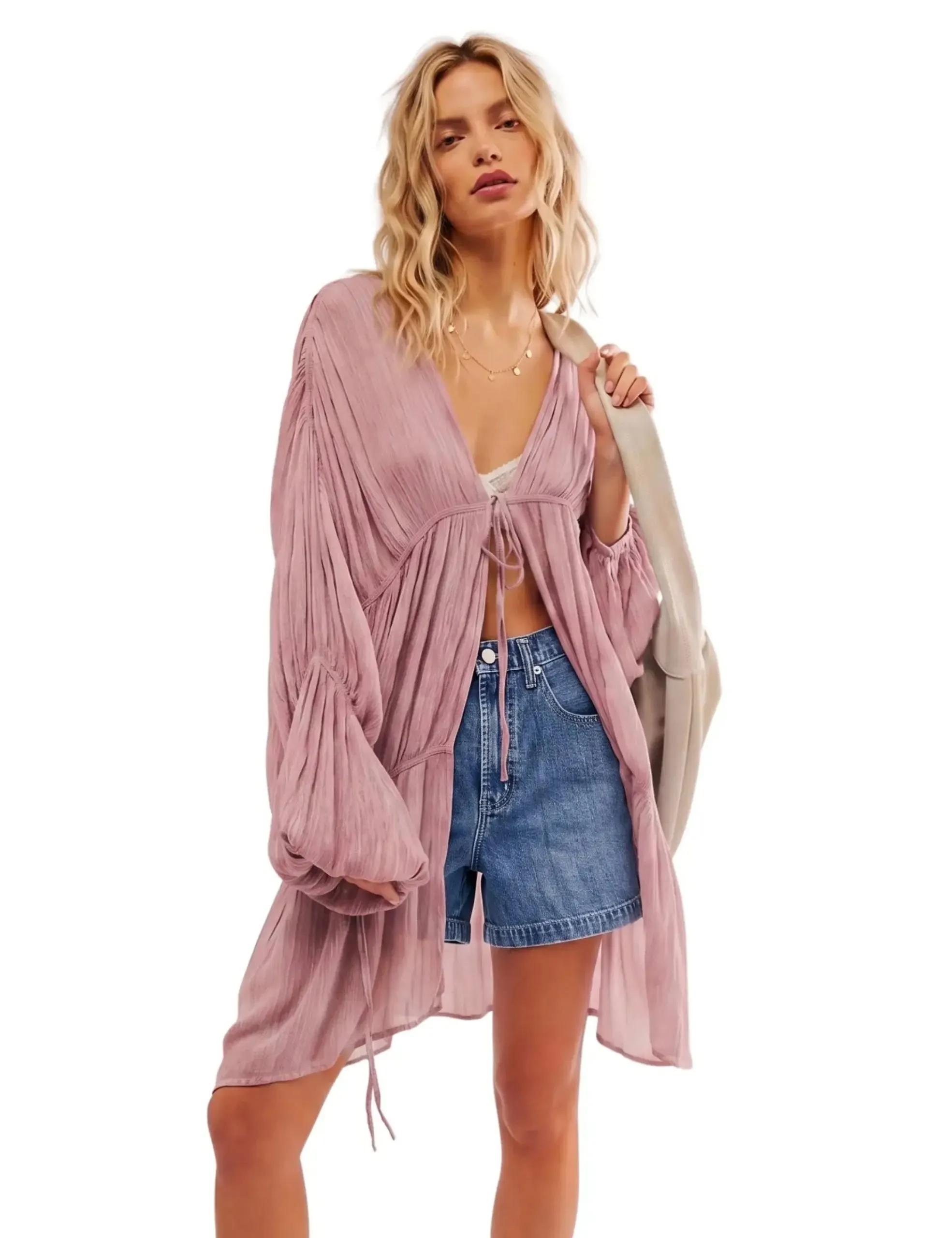 Yeokou Women's Boho Tie Front Longline Blouse