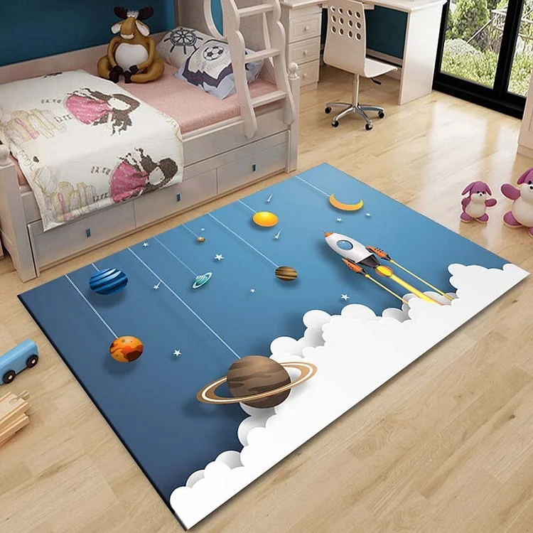 3D Cartoon Rocket Astronaut Decor Carpets Children's Room Space Floor Mat Rugs Living Room Cute Crawling Game Mat Bedside Rug