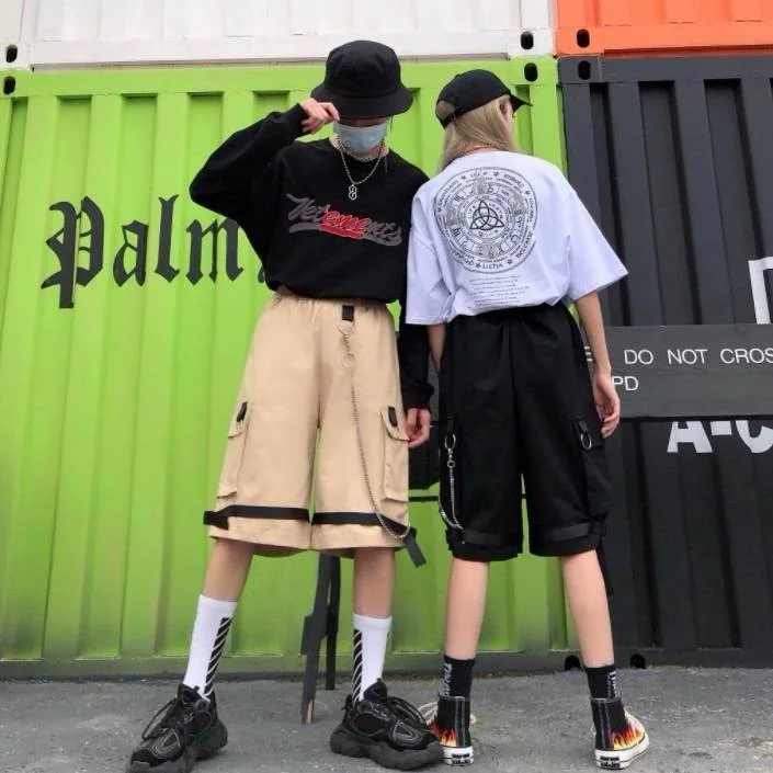 Shorts Women BF Large Pocket Cargo Harajuku Straight Loose Short Womens Leisure Couple Korean Style Ulzzang Trendy Street Summer