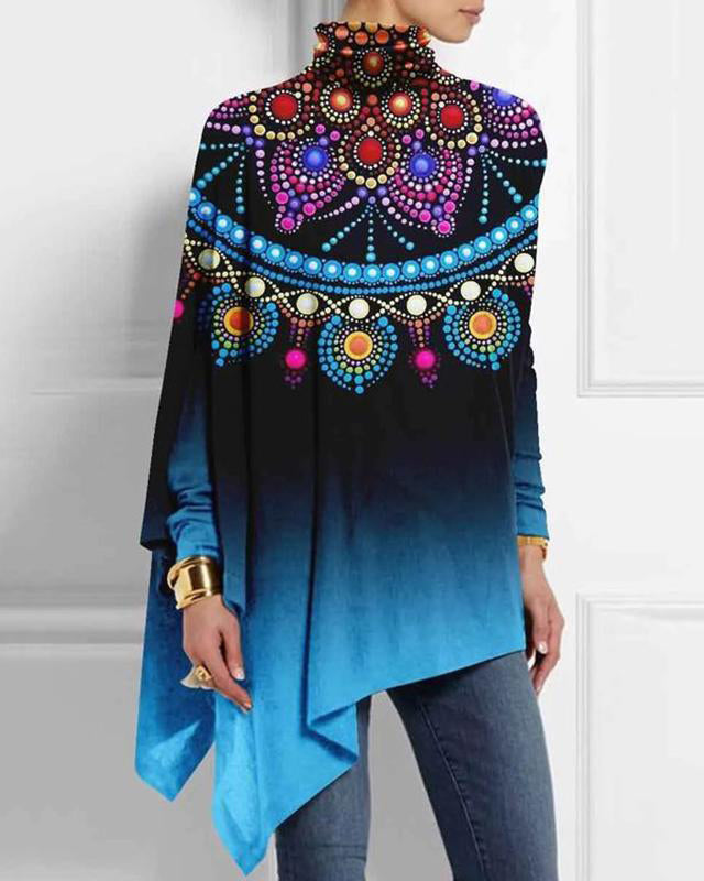 Multicolor Geometric Polka Dot Gradient Half Turtleneck Hem Top