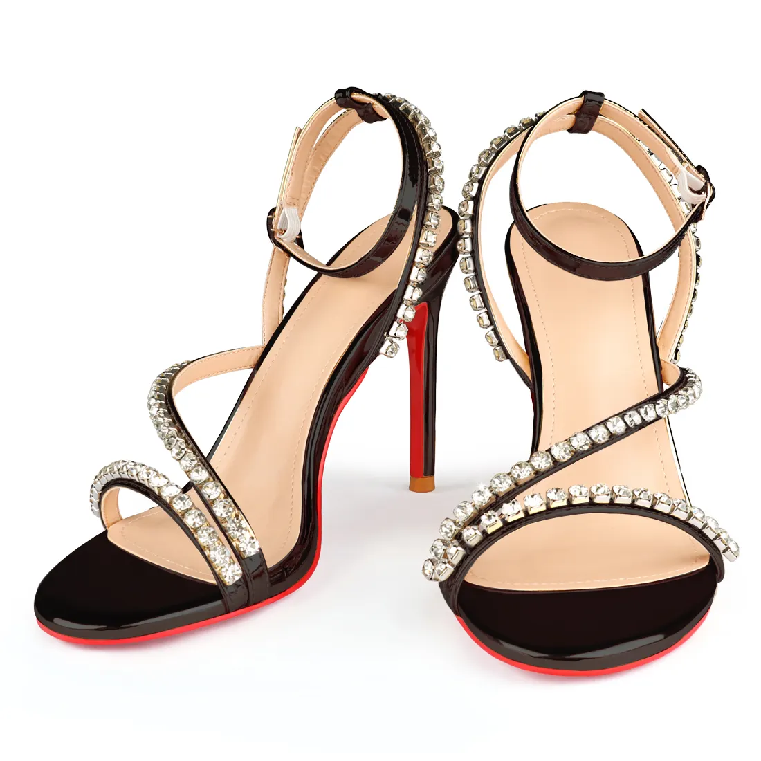 100mm Rhinestone Spotlight Wavy Straps Sandals Red Bottom Stilettos-vocosishoes