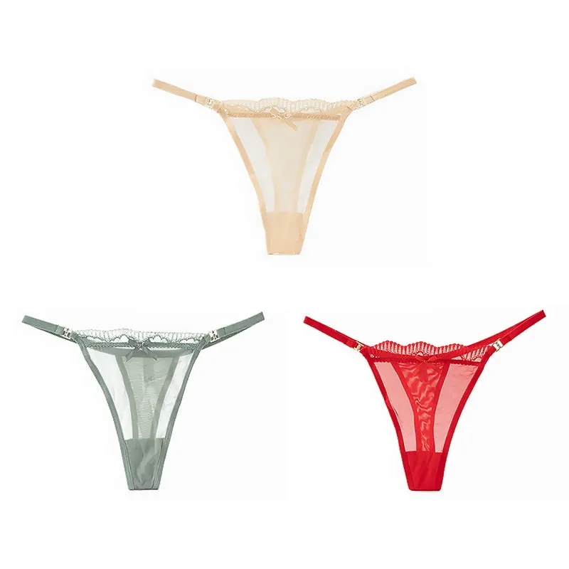 Women's Lace Mesh G-string Sexy Panties Low Waist Underwear Thongs Lingerie Femme Hollow Out Perspective Fashion Panties