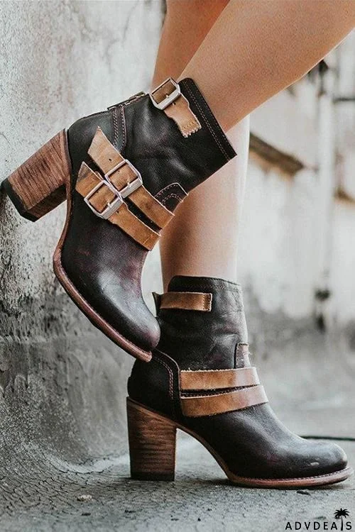 High Heel Belt Buckles Ankle Boots