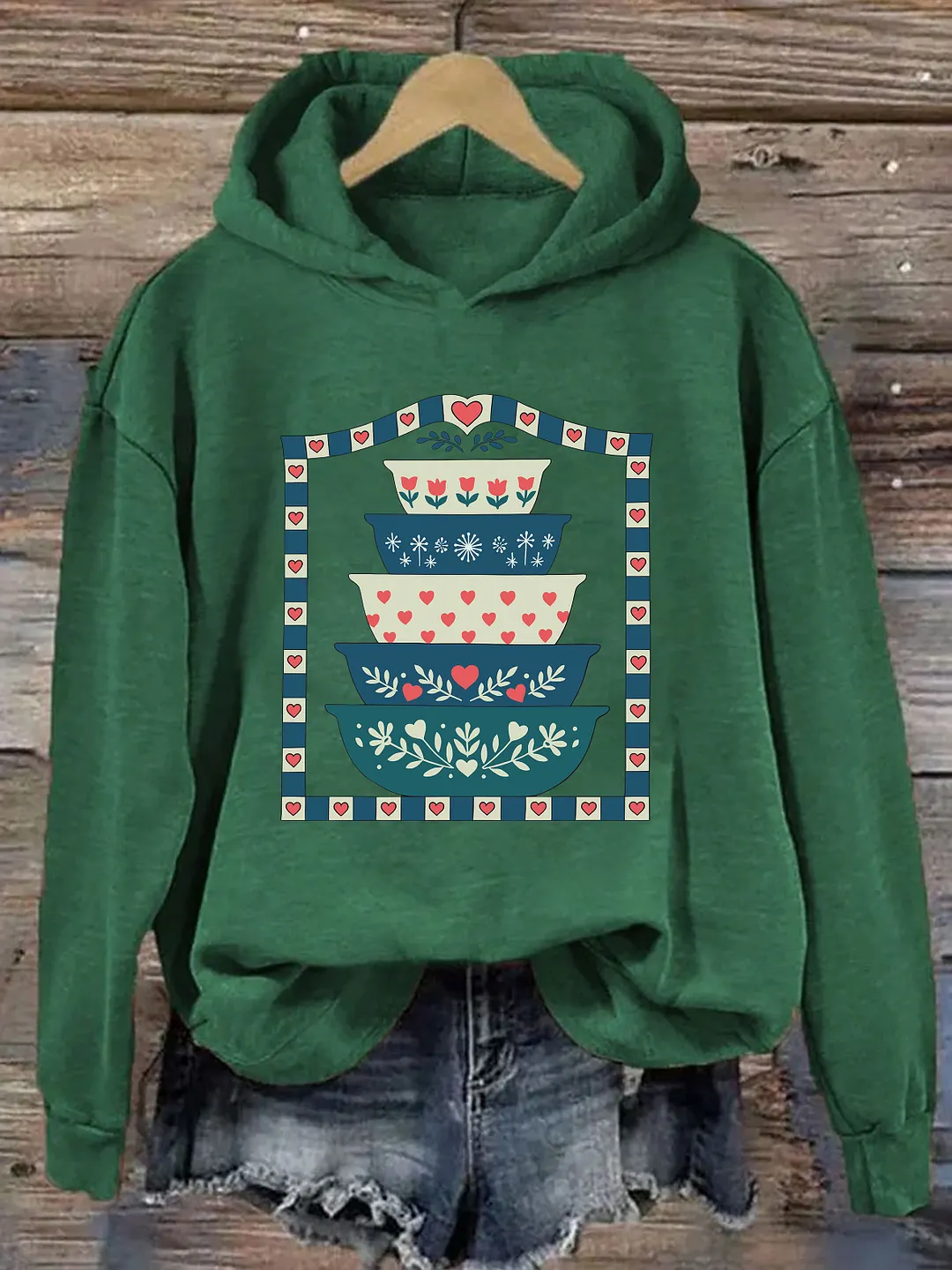 Grandma's Closet Floral Stacked Bowls Hoodie
