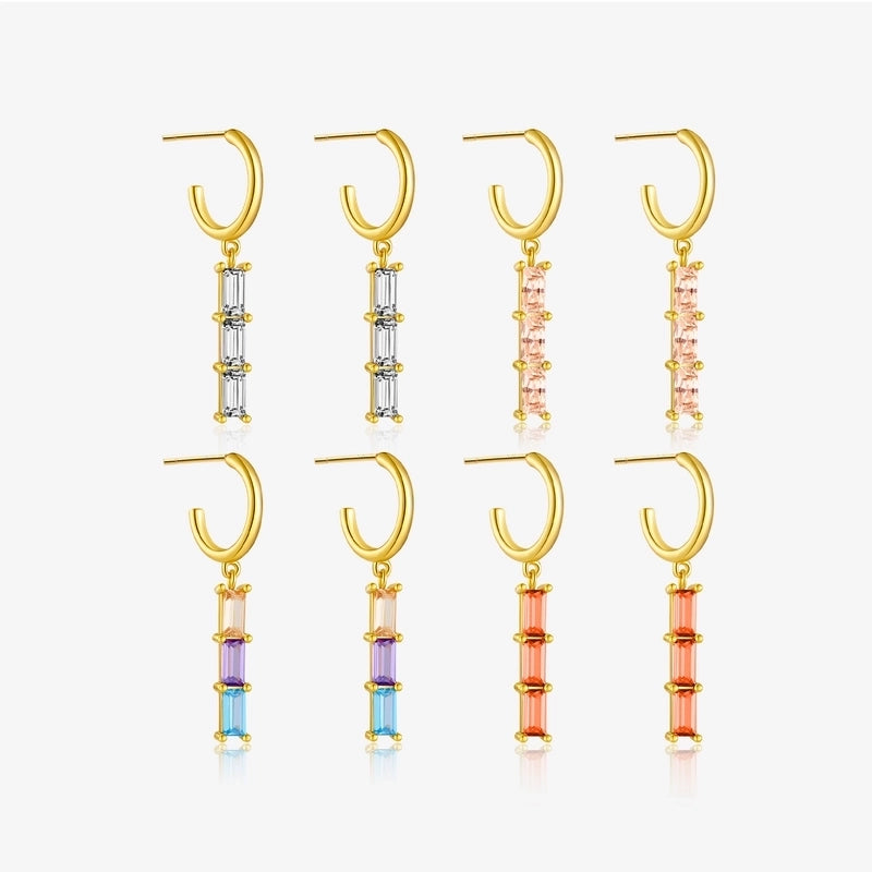 1 Pair 18K Gold Plated White Gold Plated 925 Sterling Silver Geometric Drop Earrings