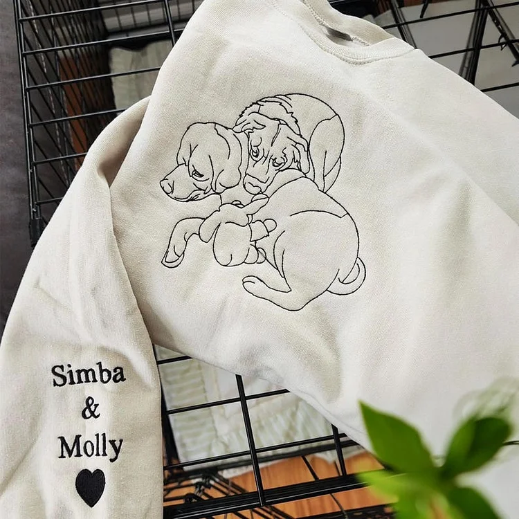 Custom Dog Portrait Embroidered Sweatshirt From Your Photo, Pet Outline T-shirt Hoodie