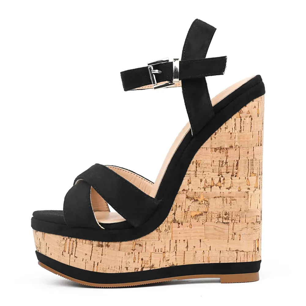 150mm/5.9" Women's Fashion Platform Wedge Sandals Heeled Buckle Shoes For Summer-vocosishoes