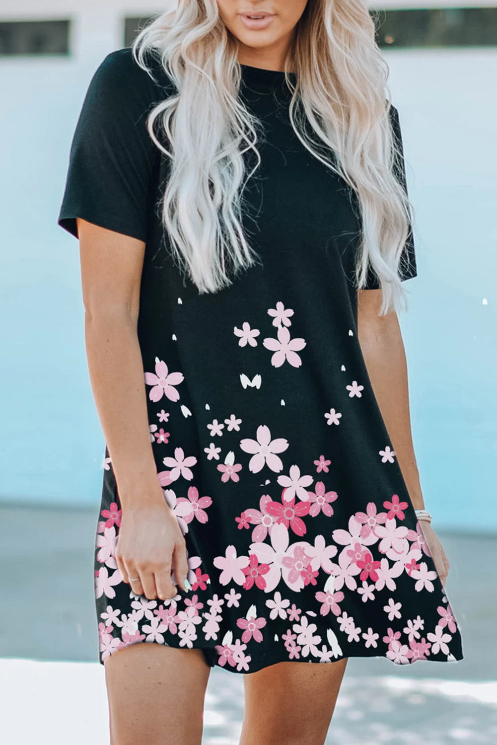 Family Matching Girl's Cherry Blossoms Print T-Shirt Mini Dress