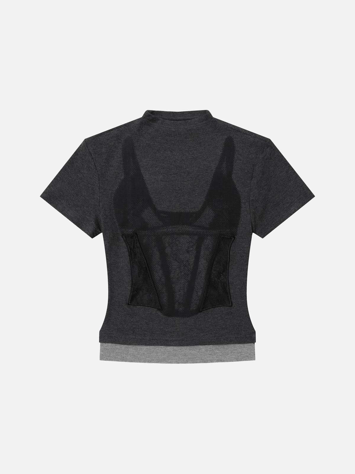 Black Act Chic 3D Lace Panel Cutout Tee Front