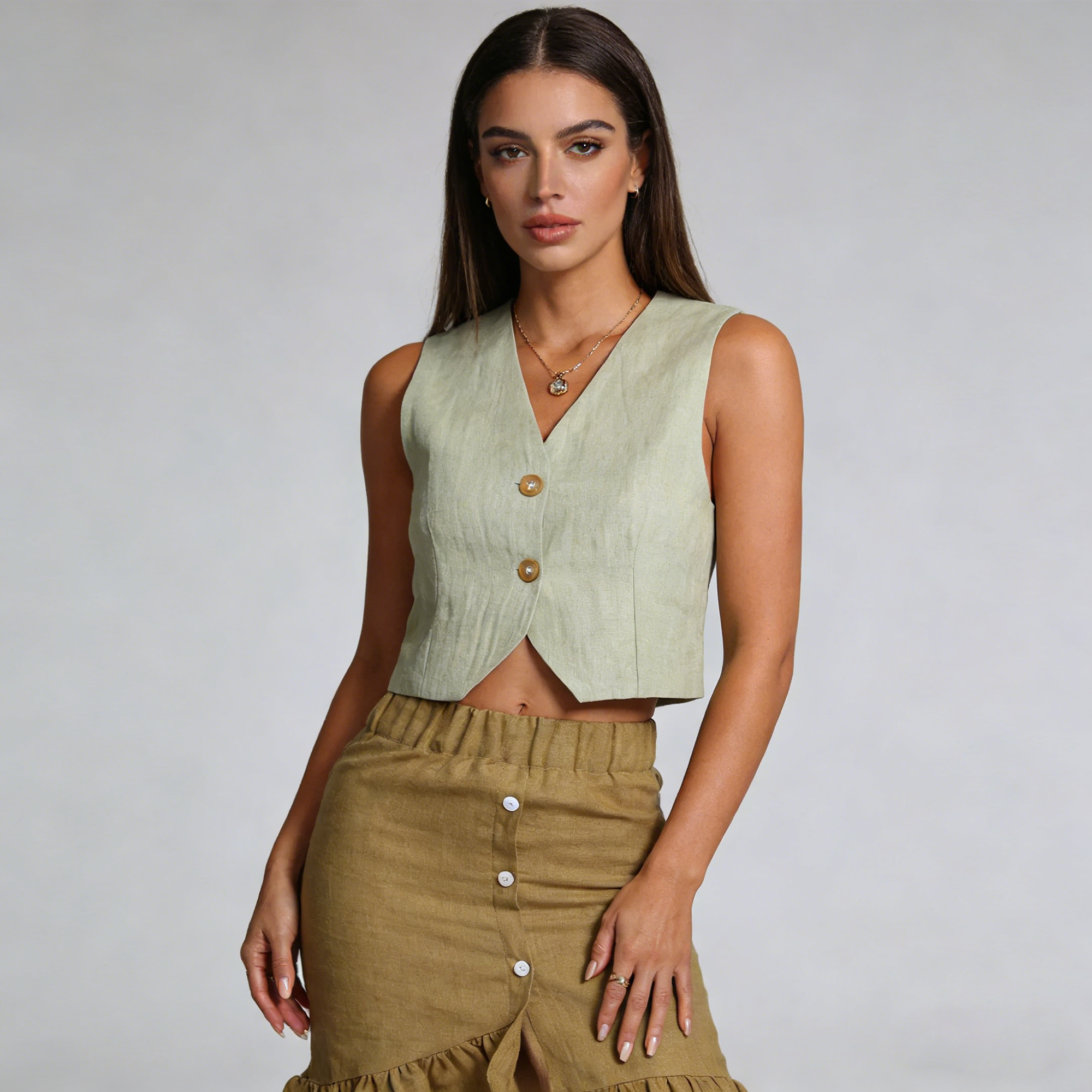 Linen Vest Women 100% Linen V Neck Cropped Sleeveless Top Slim Fit REAL SILK LIFE