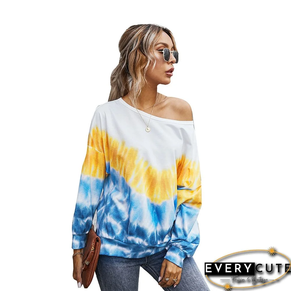 Yellow Color Block Tie Dye Long Sleeve Sweatshirt