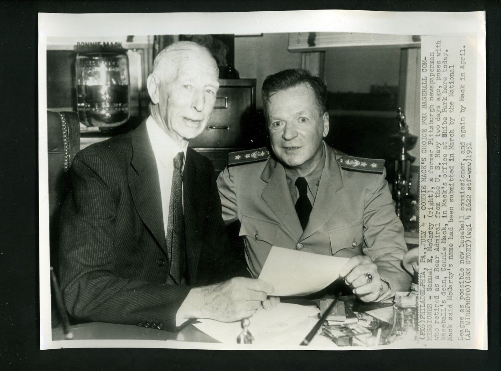 Connie Mack selects new commissioner? Samuel E. McCarty 1951 Press Photo Poster painting A's