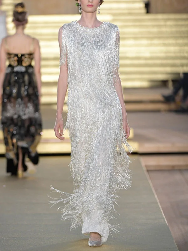 Sleeveless Round Neck Show Fringed Women's Gowns