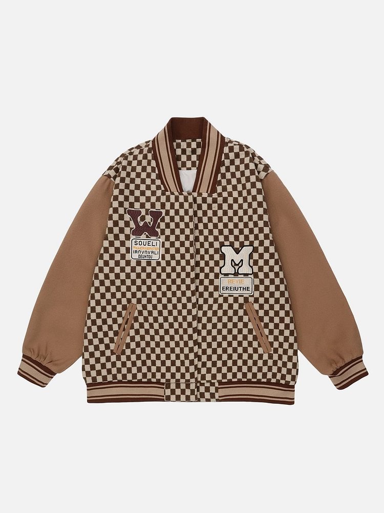 Stitching Color Plaid Varsity Jacket