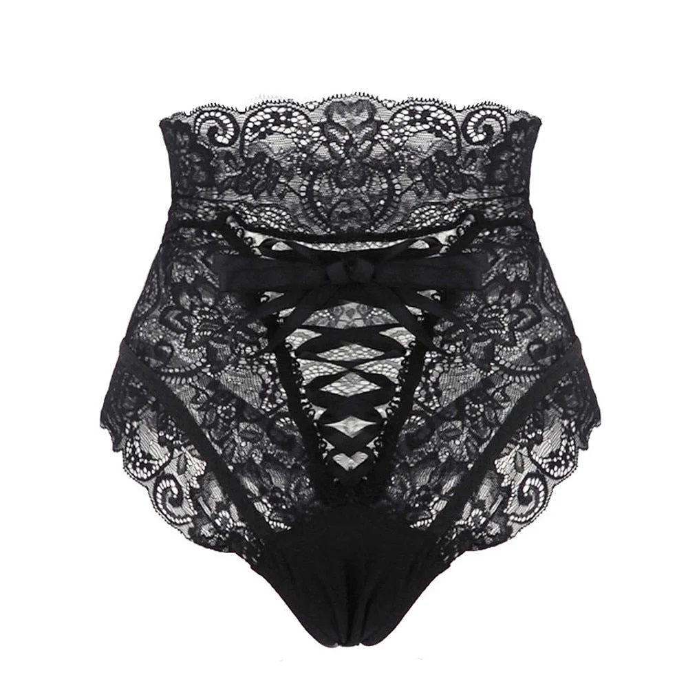 Women's Sexy Lingerie Bandage High Waist Sexy Bare Imitation Lace Panties Underpants Female Floral Lace Perspective Underwear