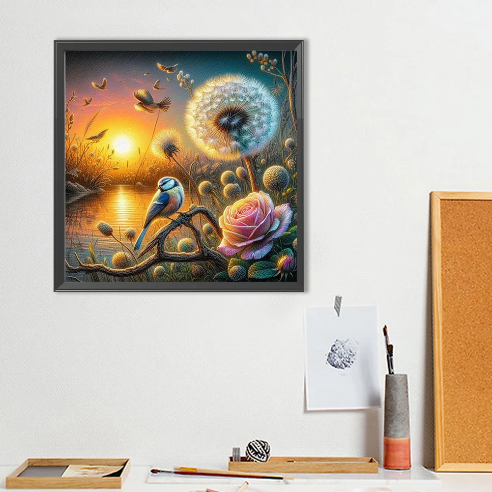 Diamond Painting - Full Round Drill - Rose Dandelion Bird(Canvas|40*40cm)