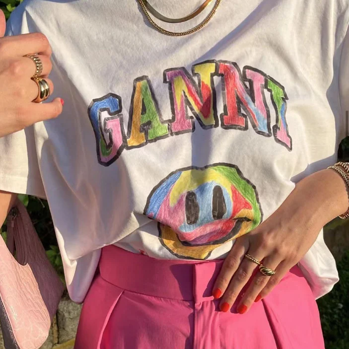 Ganni Have A Nice Day' Printed Graphic Loose Short-Sleeve T-Shirt