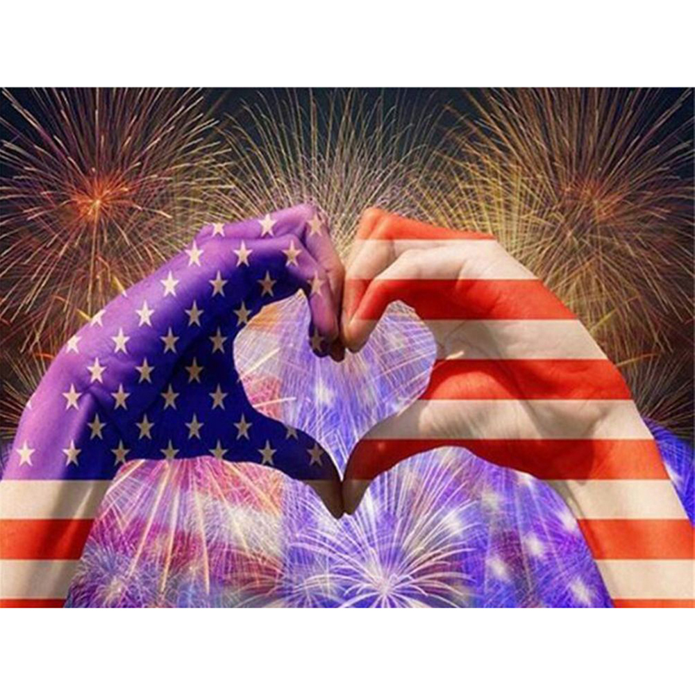 

40*30CM - American Flag Heart - Round Drill Diamond Painting, 501 Original