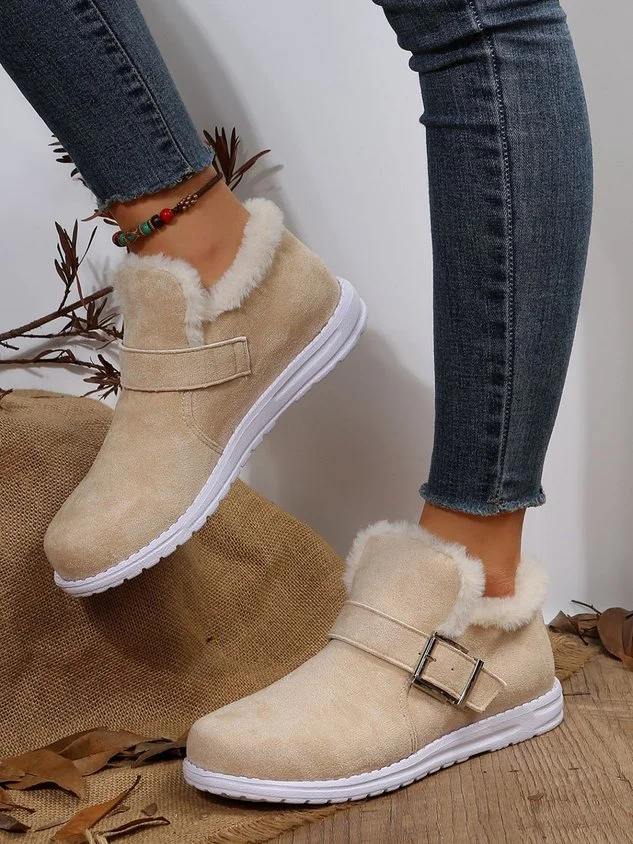 Casual Plain Non-Slip Slip On Flat Heel Snow Boots Buckle socialshop