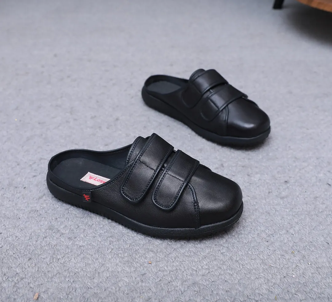 Unisex Summer Wide Adjustable Diabetic Leather Sandals Slippers Shoes For Swollen Feet