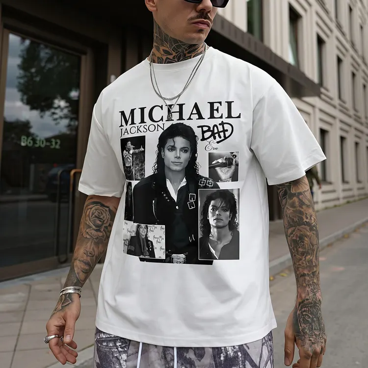 Michael Jackson Bad Era Collage Printed Men's T-shirt