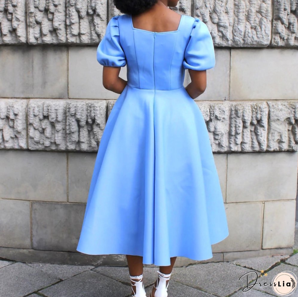 Women's Summer Short Sleeve Pleated Solid Color Large Skirt Party Dress Dress