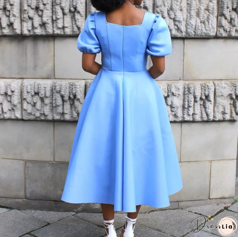 Women's Summer Short Sleeve Pleated Solid Color Large Skirt Party Dress Dress