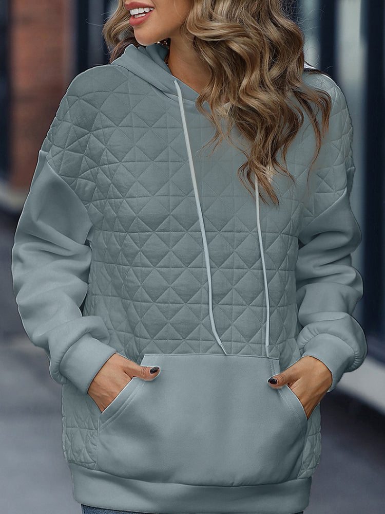 Women's Retro Quilted Texture Drawstring Pullover Hoodie