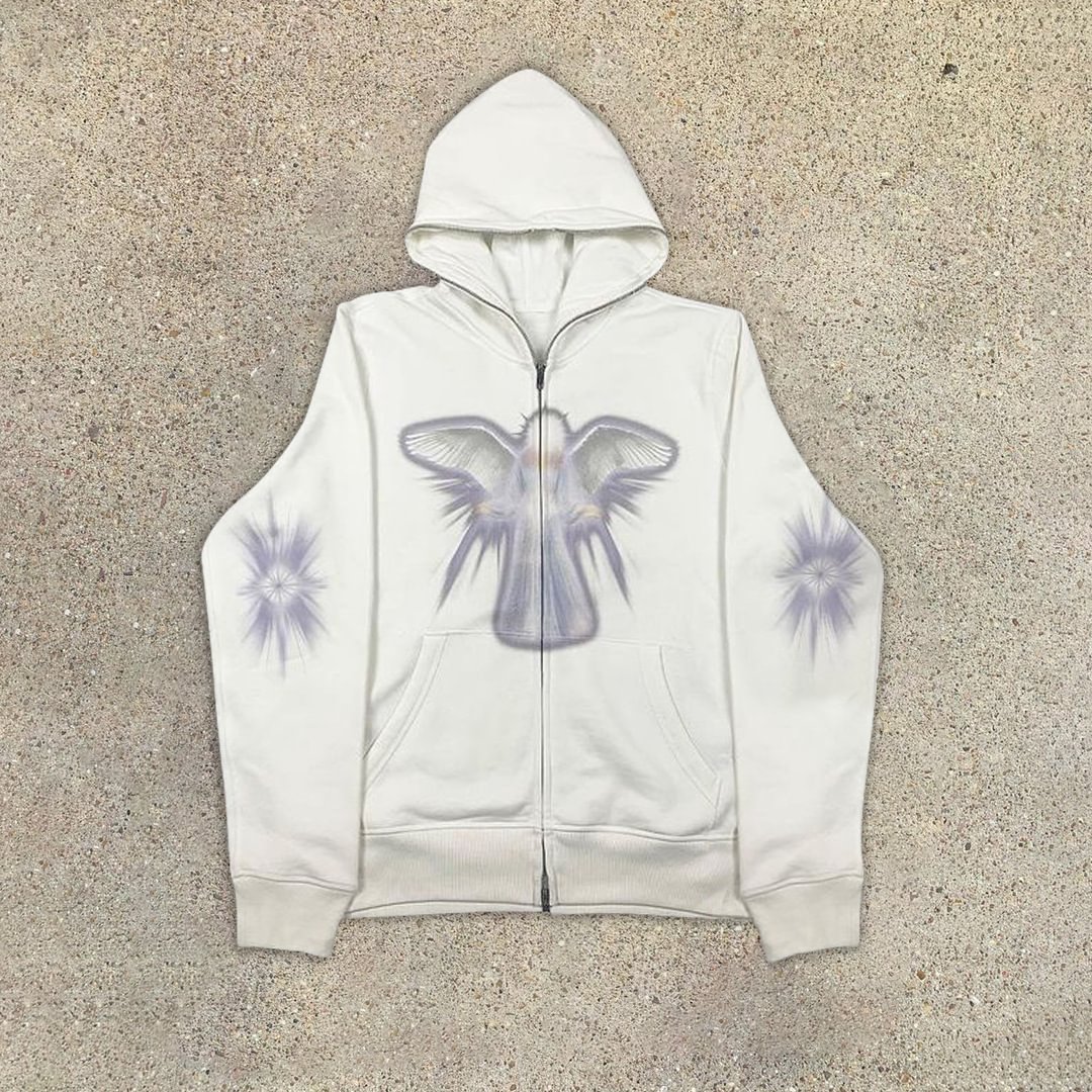 Y2K Angel Print Oversized Hip Hop Zip Up Hoodie Coat for Men-VESSFUL