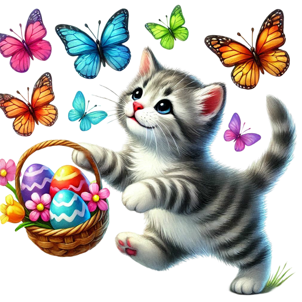 Cat Chasing Butterfly 40*40cm(canvas) full round drill diamond painting