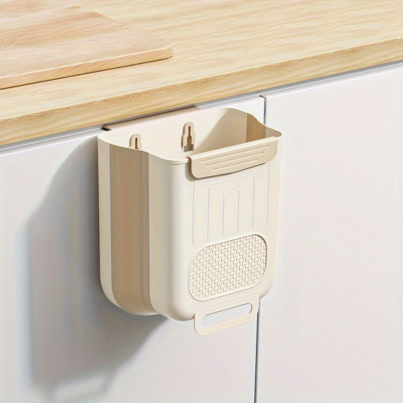 Plastic Kitchen Trash Can Organizer, Foldable Hanging Garbage Bag Holder for Cabinet Door, Wall-Mounted Waste Sorting Storage Bin
