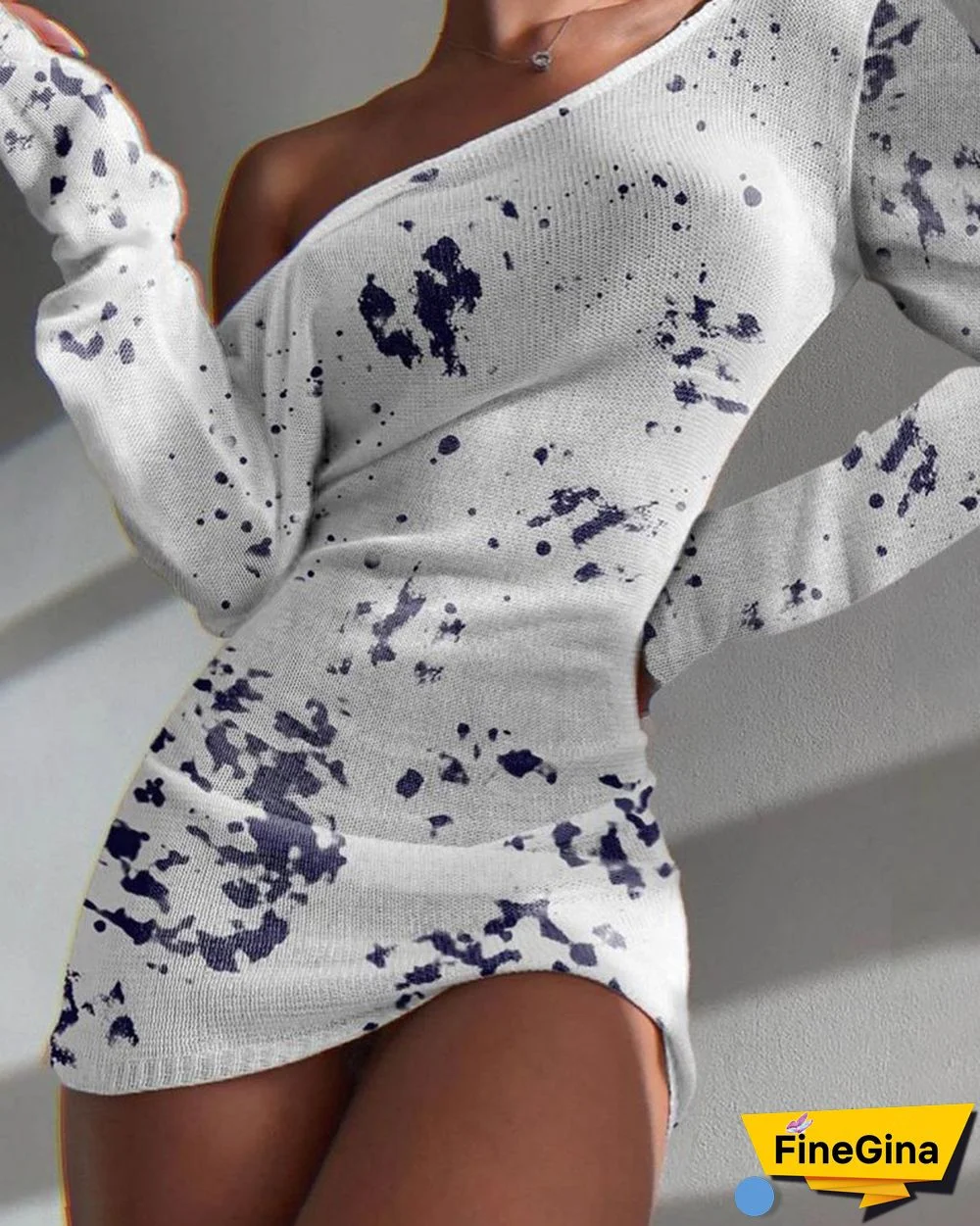 One Shoulder Open Back Long Sleeve Mini Dress