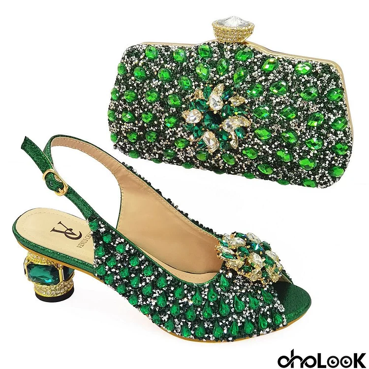 Fashion Rhinestone Design Party Women High Heel Peep Toe Sandals And Clutch Evening Bag Set