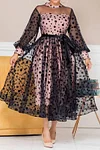 Temperament Polka Dot Mesh Stitching Midi Dress