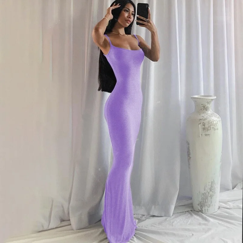 Hugcitar Satin Slip Sleeveless Backless Slim Sexy Maxi Dress 2022 Spring Women  Party Y2K Concise Bodycon Elegant  Clothing