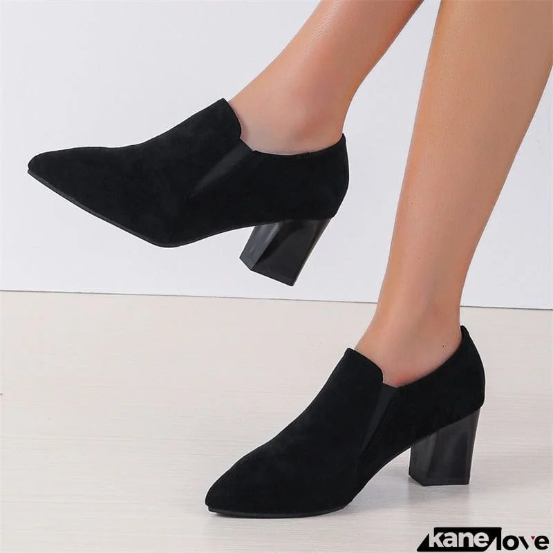 Elegant Female Pointed Toe Office Chunky High Heels Pumps