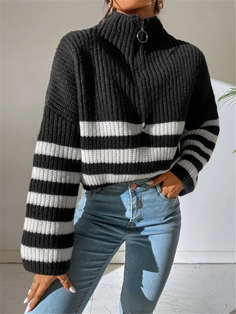 Athvotar Athvotar 2025 New Striped Collar Knitting Knitting Sweater Outside The Female