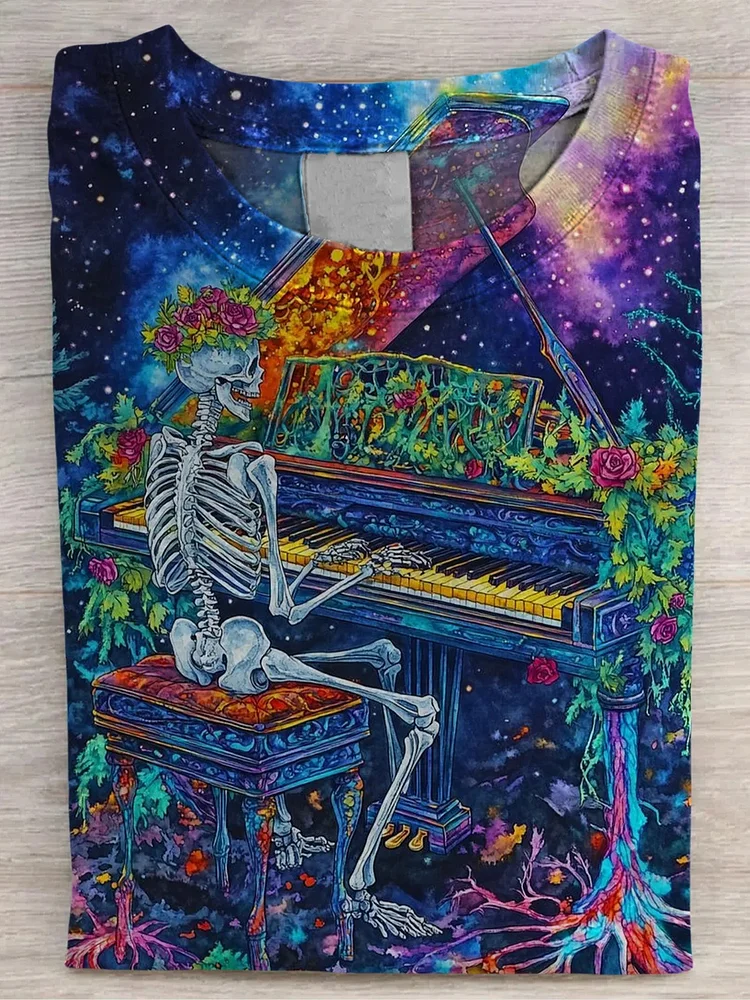 Teecade Teecade Skull Music Violin Art Print T-shirt
