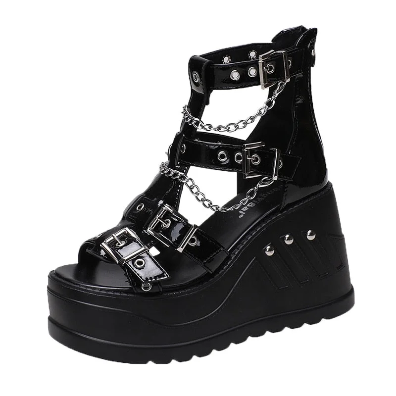 Female Stylish Gothic Zipper High Wedges Sandals Summer Platform Punk Street women's Sandals Fish Mouth Shoes Woman