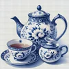 Blue And White Porcelain Tea Set-11CT Stamped Cross Stitch 40*40cm/15.75*15.75in