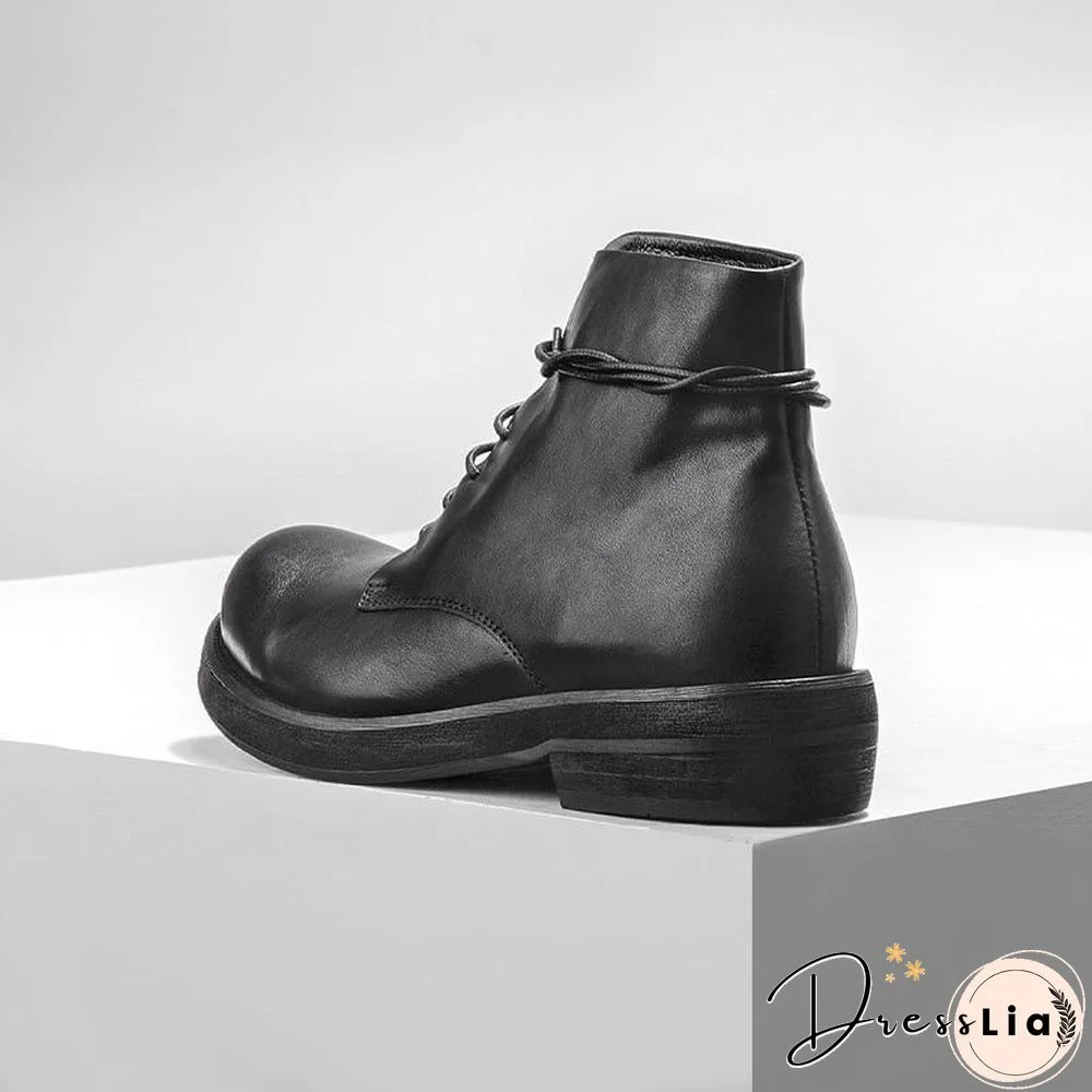Men Casual Shoes High-Top Ankle Riding Boots Vintage Genuine Leather Sneakers Black Lace Up Work Boots
